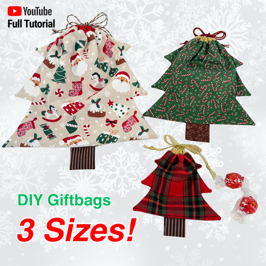 DIY Fabric Gift Bags for Christmas: Tree-Shaped Drawstring Bags in 3 Sizes