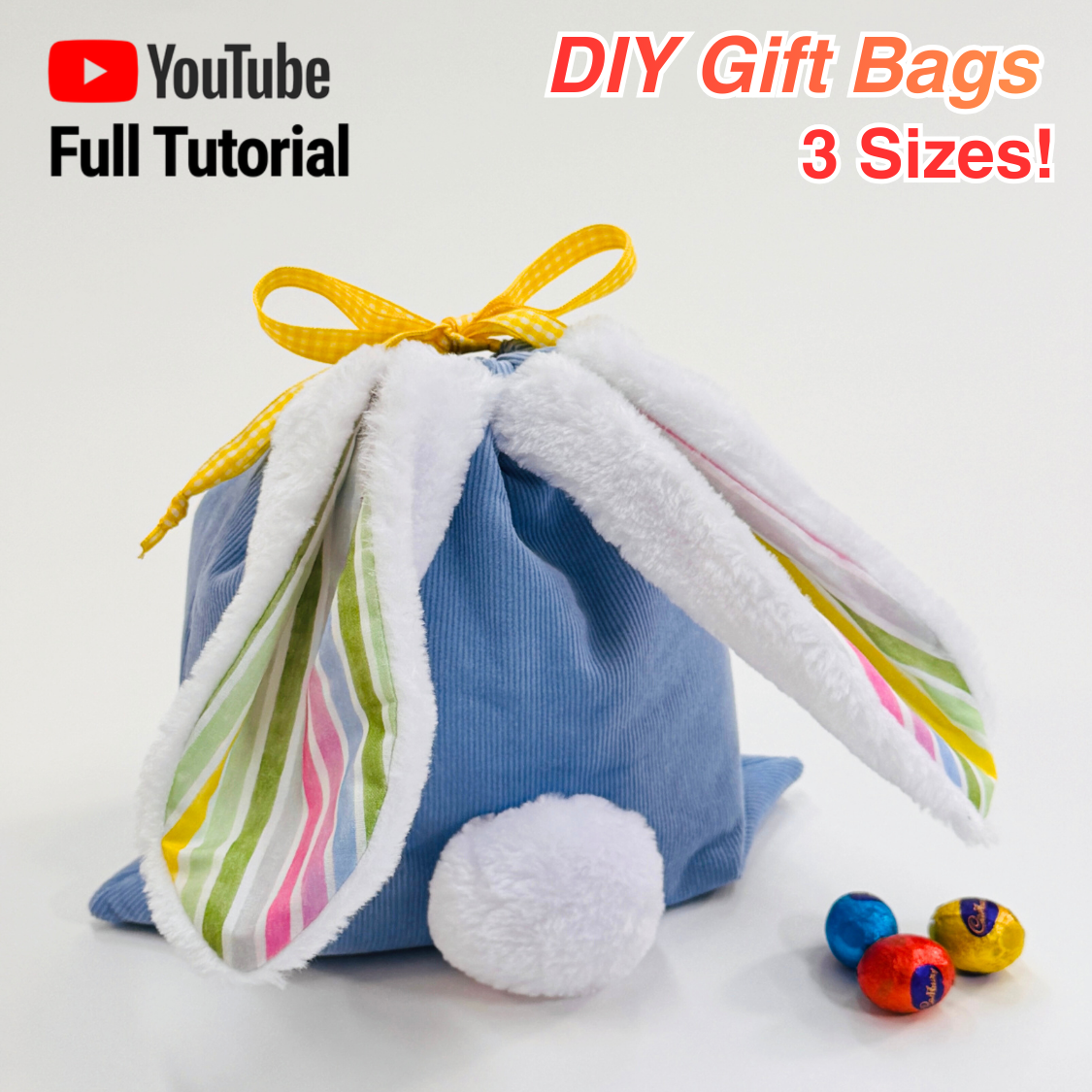 Bunny Ears and Tail Drawstring Bag - 3 Sizes PDF Sewing Pattern | Digital Download