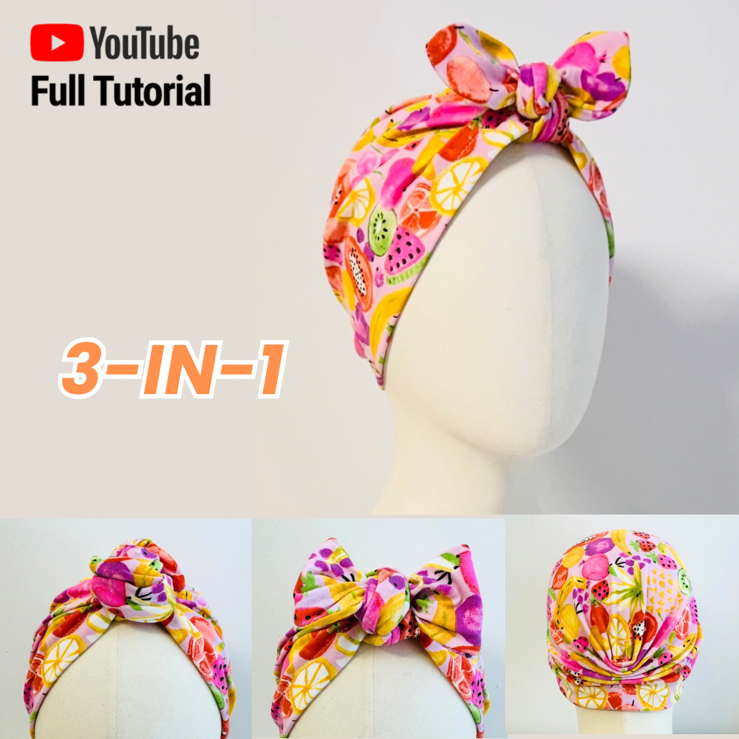 Twist Bow Turban Cap Sewing Pattern : Digital Download (No Written Instructions)