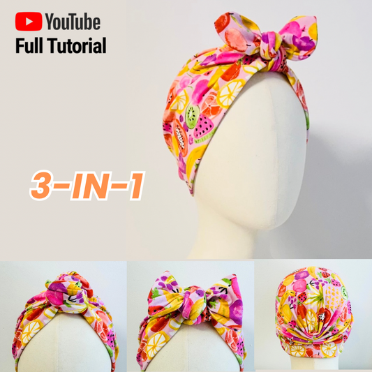 Twist Bow Turban Cap Sewing Pattern : Digital Download (No Written Instructions)