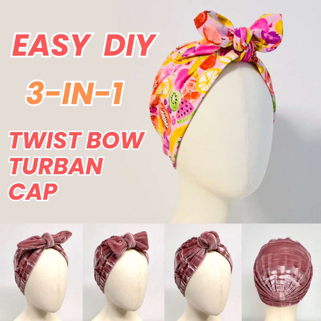 Twist Bow Turban Cap Sewing Pattern : Digital Download_