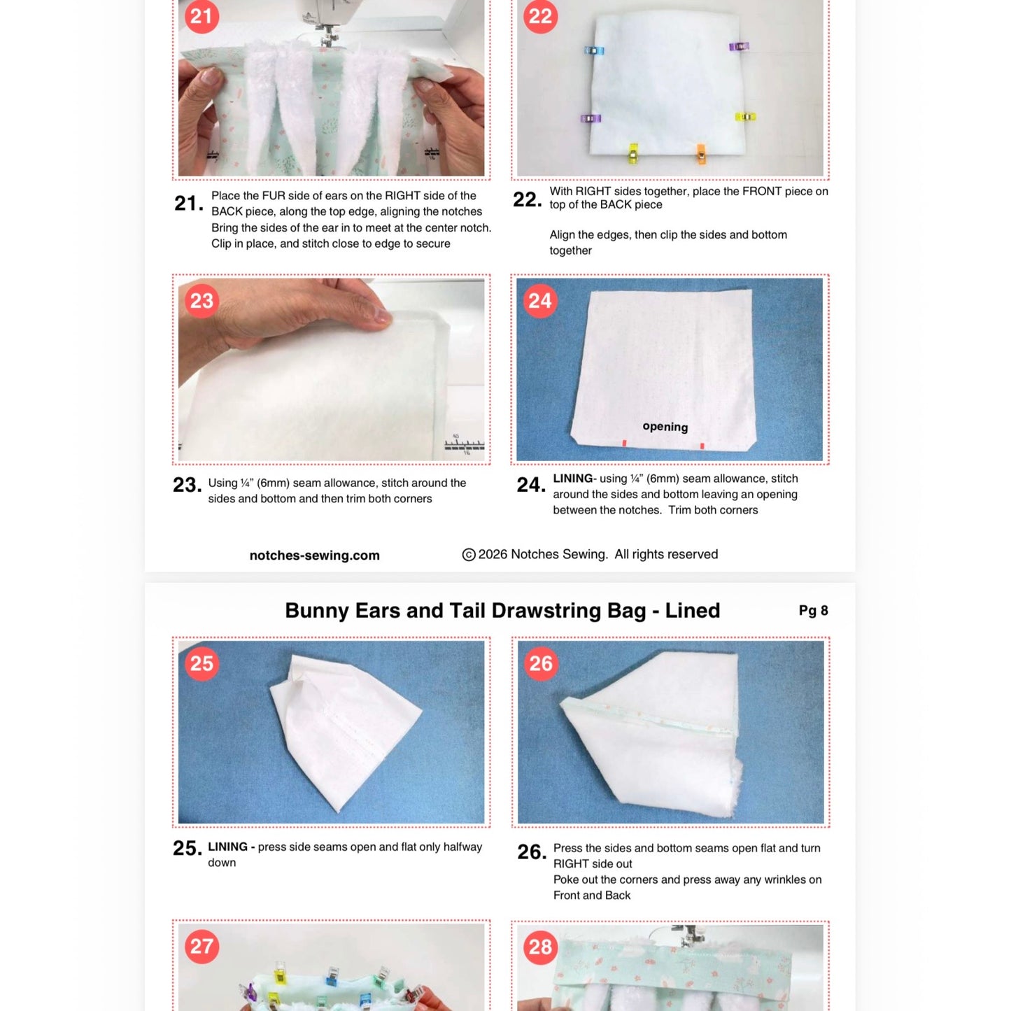 Bunny Ears and Tail Drawstring Bag - 3 Sizes PDF Sewing Pattern | Digital Download