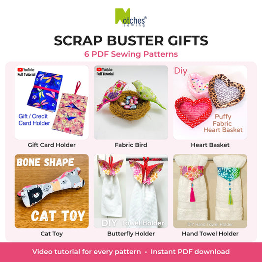 Scrap Buster Gifts Bundle: 6 PDF sewing patterns by Notches Sewing